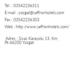 Saffron Hotel Yozgat iletiim bilgileri